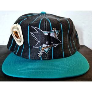 NEW San Jose Sharks 90s UII snapback black Pinstripe teal cap hat NHL hockey vtg